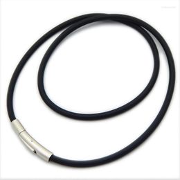 Choker 5 Sizes Black Leather Cord Wax Rope Chain DIY Stainless Steel Tube Clasp Necklace Jewelry Accessories 2MM