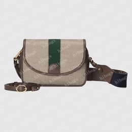 2024 Shoulder Bag mini shoulder bags beige canvas brown leather bag letters green and red web Crossbody Women Blue strap 722117 #GBE-01