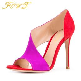Sandals Mixed Colours Stilettos Women's High Thin Heels Open Toe Ladies Sexy Dress Party Shoes Slip On Small Size 34 35 36 FOWT