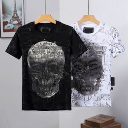 Designer tee luxury t-shirt brand designer tshirt spray letter short-sleeved summer mens and womens tees T Shirt Rhinestone Skull Men T-shirts #SHOPEE112