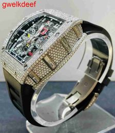 Relógios de pulso de luxo Custom Bling Iced Out Relógios banhados a ouro branco Moiss anite Diamond Watchess 5A replicação de alta qualidade Mecânica 3UBJ