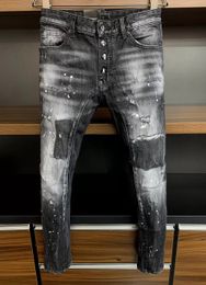 DSQ BIKER JEANS Classic black Man Jeans Hip Hop Rock Moto Mens Casual Design Ripped Jeans Distressed Skinny Denim Biker DSQ Jeans 6114