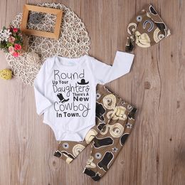 Pyjamas Citgeett Infant Baby Clothing Sets Cowboy born Girl Boy Clothes Romper pantshat 3Pcs Suits Girls 230217