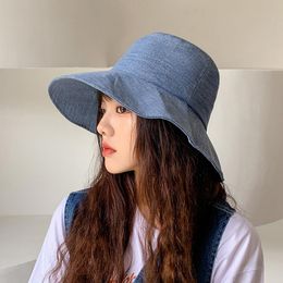 Wide Brim Hats Colours Available Fashion Casual Solid Cap Temperamental Women Outdoor Sun Protection Sunscreen Cute Denim Fresh Bucket Hat
