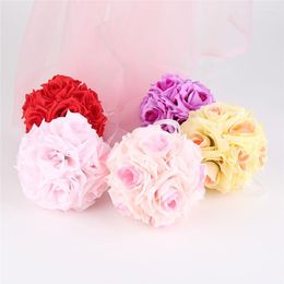 Decorative Flowers 10cm Romantic Simulation Rose Flower Ball With Crystal Pendant Artificial Wedding Party Decoration