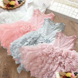 Girl'S Dresses Summer Toddler Girl Kids Lace Flower Ball Gown Children Girls Fluffy Cake Smash Dress Princess Party Clothing Drop De Dhev1