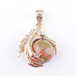 Pendant Necklaces RONGZUAN Natural Stone Unakite Jaspers Round Ball Bead Dragon Claw Crystal Chakra Pendulum Necklace 18" Jewelry