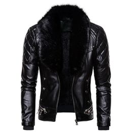 Men's Jackets Winter Men Vintage Motorcycle 2023 Fur Lined Lapel Faux Jacket Warm Suede Leather Coat Mens 230217