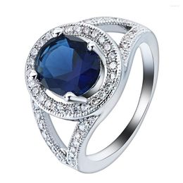 Wedding Rings Fashion Round Classic Romantic Lady Gift Royal Blue Czech Zircon Engagement Ring For Women