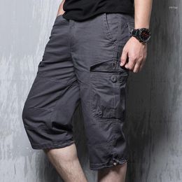 Men's Pants 2023 Summer Men's Baggy Multi Pocket Military Cargo Shorts Male Cotton Tactical Mens Cropped Trousers 5XL Q59