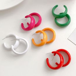 Hoop Earrings Korea Colorful Geometric C-shaped Earring Retro Lovely Resin Acrylic Stud For Women Party Jewelry Gifts