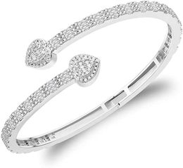 Master Of Bling Sterling Silver VVS Certified Baguette Moissanite Diamond 3.30 Ctw Heart Cluster Bangle Bracelet