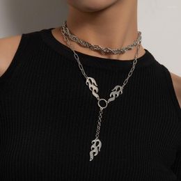 Pendant Necklaces Punk Exaggerated Thick Chain Fire Flame Women Vintage Hiphop Geometric Clavicle Necklace Colar Jewelry Gift