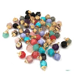 Charms Faceted Polygon Round Shape Natural Stone Healing Agates Crystal Turquoises Jades Opal Stones Pendant For Jewellery Making Spor Dhmc5