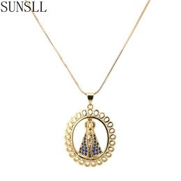 Pendant Necklaces SUNSLL Arrival Gold Copper Blue&White Cubic Zirconia Bridal Wedding Fashion Necklace For Women Jewellery Gift Party