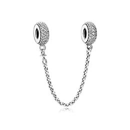 CZ Diamond Pave Safety Chain Charm 925 Sterling Silver for Pandora Jewellery Snake Chain Bracelet Bangle Making Accessories Link Rose Gold Charm with Original Box Set