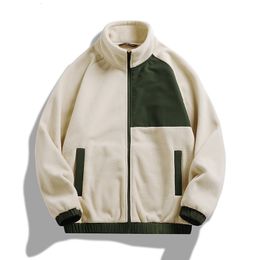 Mens Jackets Contrast Colour Men Street Hip Hop Trend Lamb Wool Coat Autumn Winter Uniform Casual Loose Tops Fashion Clothes 230216