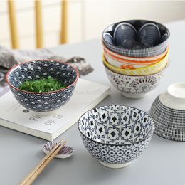 Bowls 4 Pcs/set 4.5 Inch Rice Bowl Ceramic Tableware Thread Underglaze Colour Support Oven And Dishwasher