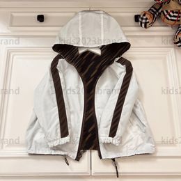 2023ss white kids designer hooded jackets sun protection boys outwear high end children custom made coats paneled webbing trench coat windbreaker jackets