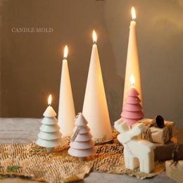 Candles Christmas Tree Cone Candle Mould Pillar Taper Soy Wax Acrylic Plastic Mould for Making Aesthetic Xmas Elk Tapered Bougie Decor 230217