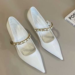 Dress Shoes 2023 Women Pumps Thin High Heels New In Summer Fashion Metal Chain Sandals Pointed Toe Footwear Luxury Korean Style Slides L230216