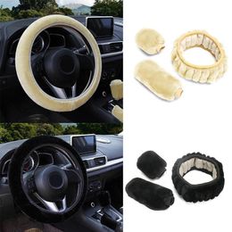 Steering Wheel Covers Universal Car Cover Set Interior Handbrake Lever Shift Decoration Plush