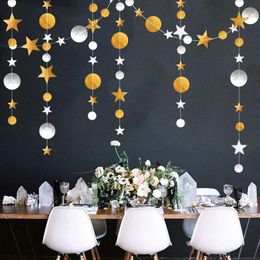 Party Decoration Mirror Paper Star Round Garland Flash Banner Happy Birthday Adult Boy Girl Shower Curtain Decor Wedding DIY