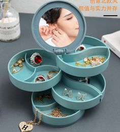 Jewellery Stand Holder Plastic Display Tray Jewellery Storage Box Multilayer Rotating Earrings Ring Box Cosmetics Beauty Container Organiser With Mirror