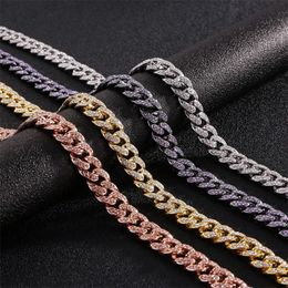 Chains Iced Out 13mm Purple Miami Cuban Necklaces Micro Paved Rhinestone Crystal Bling Hip Hop Chain Fashion Jewellery GiftChains