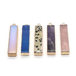 Pendant Necklaces 2pcs/pack Cuboid Shaped Stone Pendants Natural Semi-precious With Gold Colour Edge DIY For Making EarringsPendant