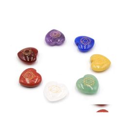 Stone 22Mm Heart Love Symbol Chakra Set Reiki Natural Crystal Stones Polishing Rock Quartz Yoga Energy Bead Healing Whole Drop Deliv Dhm2R