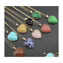 Pendant Necklaces Natural Stone Tiger Eye Stoneturquoise Opal Pink Crystal Heart For Women Reiki Heal Pendum Charms Necklace Drop De Dhgqi