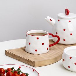 Mugs Heart-shaped Coffee Cup Afternoon Tea Set Ceramic Plate Household Water Pot Simple Cute Dessert Mug Kettle