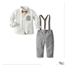 Clothing Sets Baby Boy Set Dress Suit Gentleman Shirt With Bow Tie Addtrousers Party Handsome Kids Boys Clothes 220218 Drop Dh5Jy