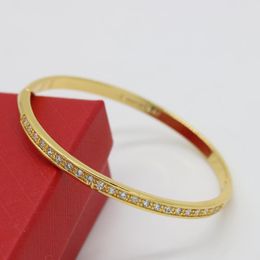 Bangle Simple Style One Row Zirconia Women Yellow Gold Filled Solid Wedding GiftBangle