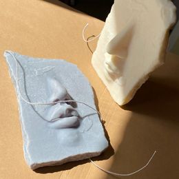 Candles Handrafted Stone Face Candle Mould Abstract Sculpture Body Modern Soap Mould Ear Vagan Resin Tool 230217