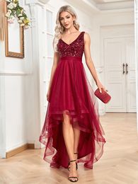 Party Dresses Lucyinlove Elegant V-Neck Sleeveless Sequin Floor Length Evening Dress Red Prom Party Luxury Cocktail Dress Robe For Women 230217