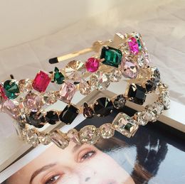 Shiny Colorful Gem Baroque Headbands Women Metal Vintage Rhinestone Head Hoop Full Crystal Headband Diamond Hair Accessories