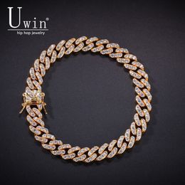Charm Bracelets UWIN 9mm Iced Out Cuban Link Bracelet Zircon Hip Hop Fashion Punk Chain Bling Charms Jewelry 230216