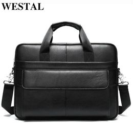 WESTAL Men's Briefcases Bag Men's Genuine Leather Office Bags for Men Messenger Bag Leather Laptop Bag for Document Brie186Z