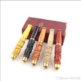 Smoking Pipes Wood carved double filter cigarette holder carved dragon rod filter