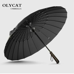 Umbrellas Brand Rain Men Quality 24K Strong Windproof Glassfiber Frame Wooden Long Handle Women's Parapluie 230217