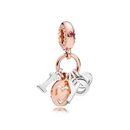 Rose Gold Sterling Silver Love Dangle Charm for Pandora Jewellery Snake Chain Bracelet Necklaces Making Accessories designer Letter Charms with Original Box