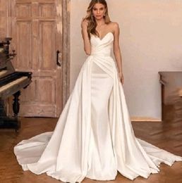 Elegant Detachable Satin Wedding Dress Strapless Bride Vestidos De Novia Robe De Mariee Factory Custom Made Gown