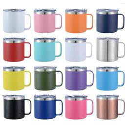 Mugs 14oz Coffee Mug With Lid 304 Stainless Steel Vacuum Flask Portable Beer Milk Tea Water Cup Handle Office Car Drinkware