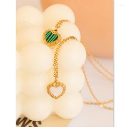 Pendant Necklaces Malachite Shell Inlaid Heart Shaped Lace Female Necklace Earrings Court Gentle Design Retro Europe And America