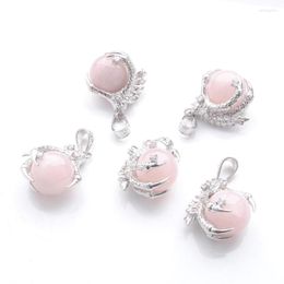 Pendant Necklaces 5Pcs Natural Pink Stone Dragon Claw Rose Quartz Gemstone Dangle Charm Silver Plated Classic Fashion Jewelry TN3106