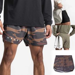 Men's Shorts Summer jogger 2 in 1 Shorts Men gyms Fitness Running Shorts Quick Dry Male Shorts camouflage Bodybuilding Sports Short Pants Z0216