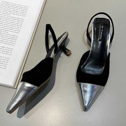 Dress Shoes Women Pumps Sandals 2022 High Heels Gold Pointed Toe Slides Summer Casual Outside Silver Heeled Female Shoes For Ladies Mules L230216