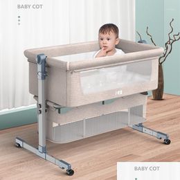 Baby Cribs Crib Stitching Bed Removable Folding Portable Bionic Cradle Born Bb With Roller Mosquito Net Drop Delivery Kids Maternity Dhiww